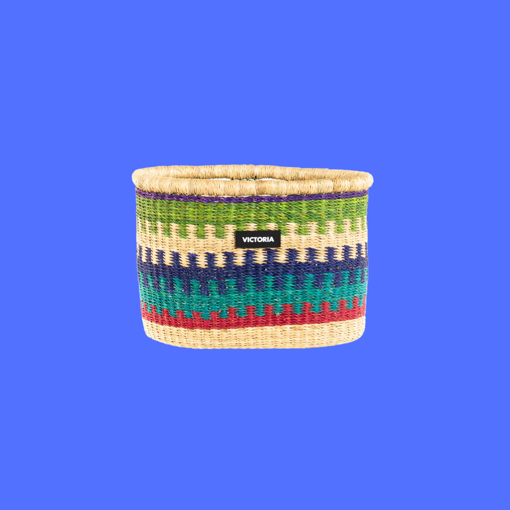 cesta de colores azul disño africa