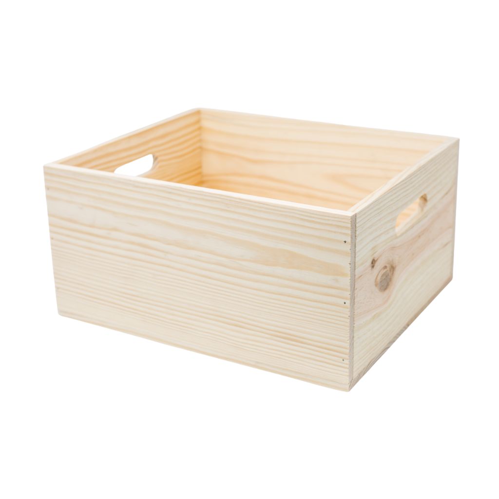 caja de madera con asas color claro