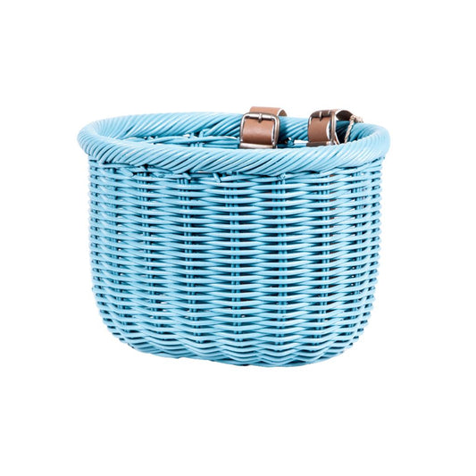 cesta de mimbre trenzado en color azul